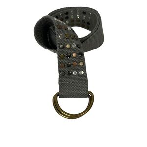 Womens Gray Studded Canvas Belt with D-Ring Buckle Grunge Rock Goth Whimsigoth 4